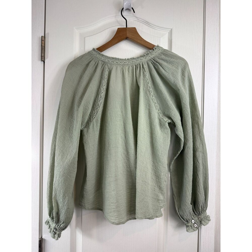 Free People Women's Sivan Embroidered Blouse Moss Green Long Sleeve Size XS - Picture 5 of 12